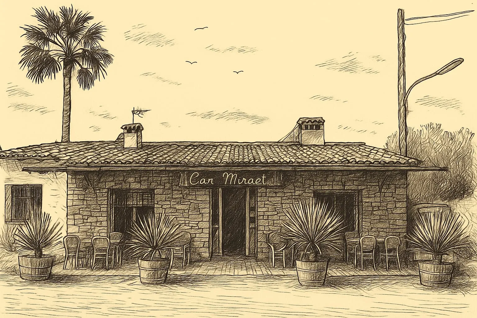 Ilustración a tinta de la casa de Can Miraet